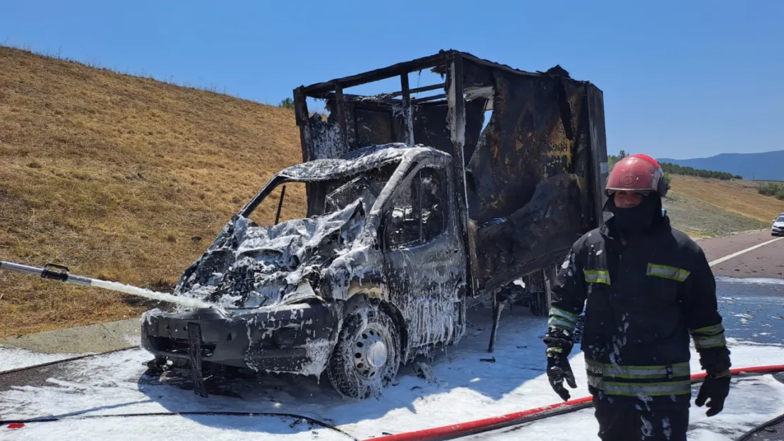 41 plakalı kamyonet alevlere teslim oldu