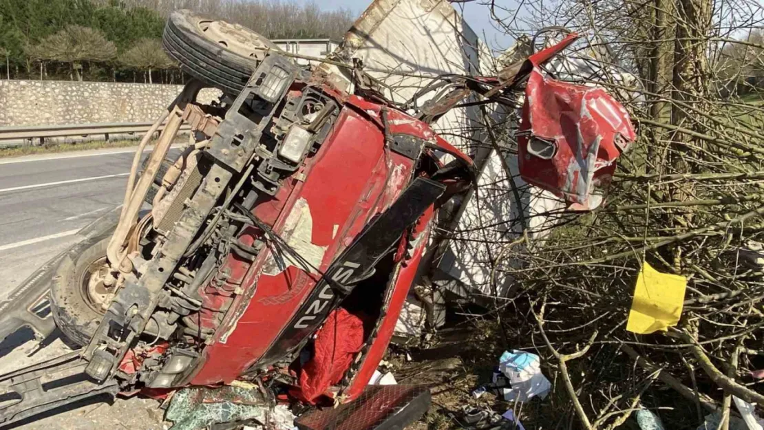 Ağaçları devirip yan yatan kamyonet kağıt gibi ezildi