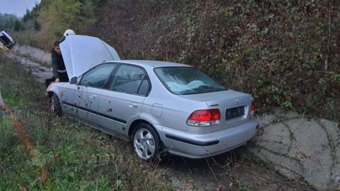 İki otomobil su kanalına devrildi