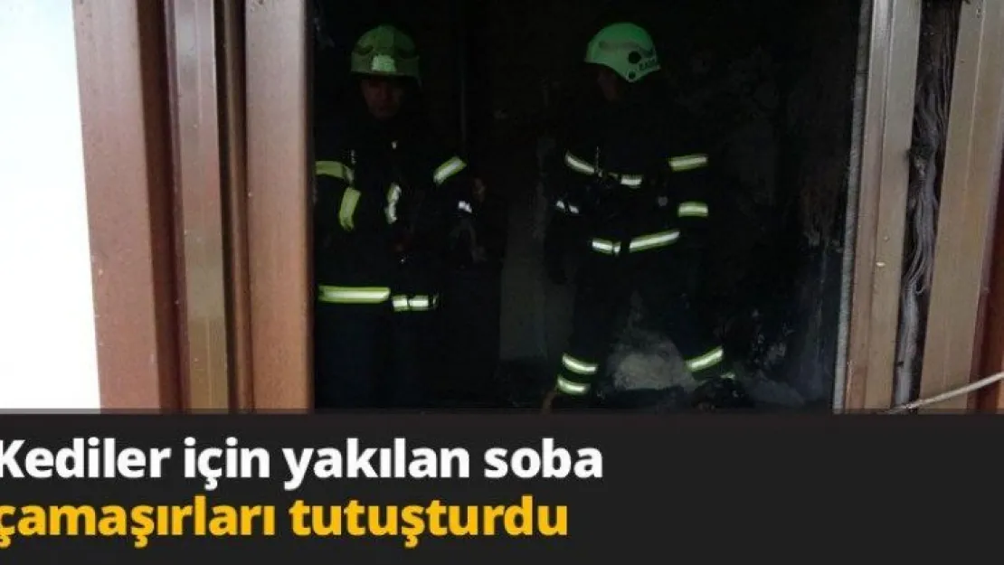 Kediler için yakılan soba çamaşırları tutuşturdu