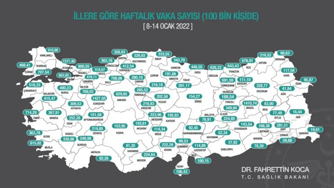 Kocaeli'nin vaka yoğunluğu en çok artan iller arasında!