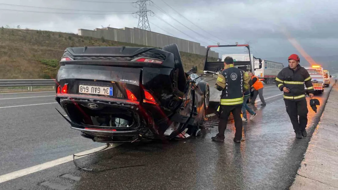 Kuzey Marmara Otoyolu'nda takla atan otomobil sürüklendi: 4 yaralı