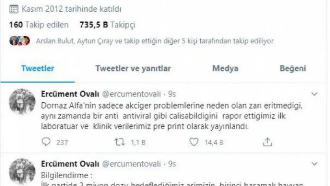 Prof. Dr. Ercüment Ovalı'dan heyecanlandıran ilaç paylaşımı!