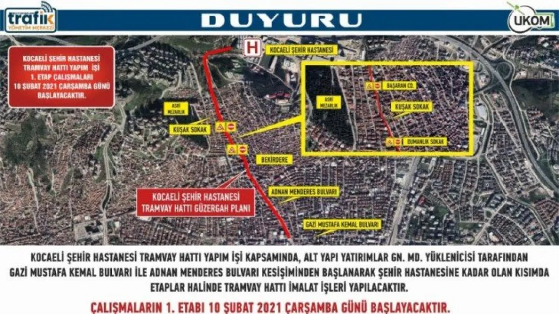 Şehir Hastanesi Tramvay Hattı için yol kapatılacak