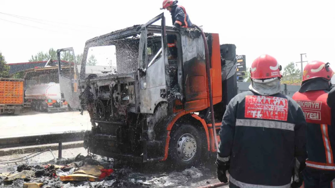 Seyir halindeki tır alev alev yandı