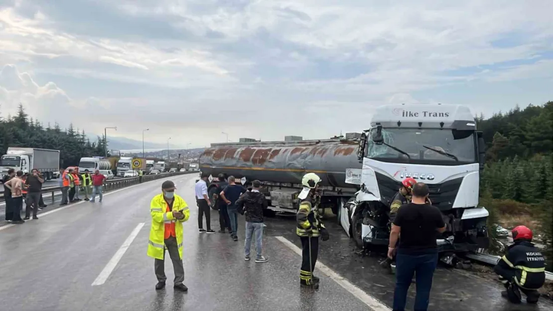 TEM'de zincirleme kaza, LPG yüklü tanker ağaçlık alana uçtu