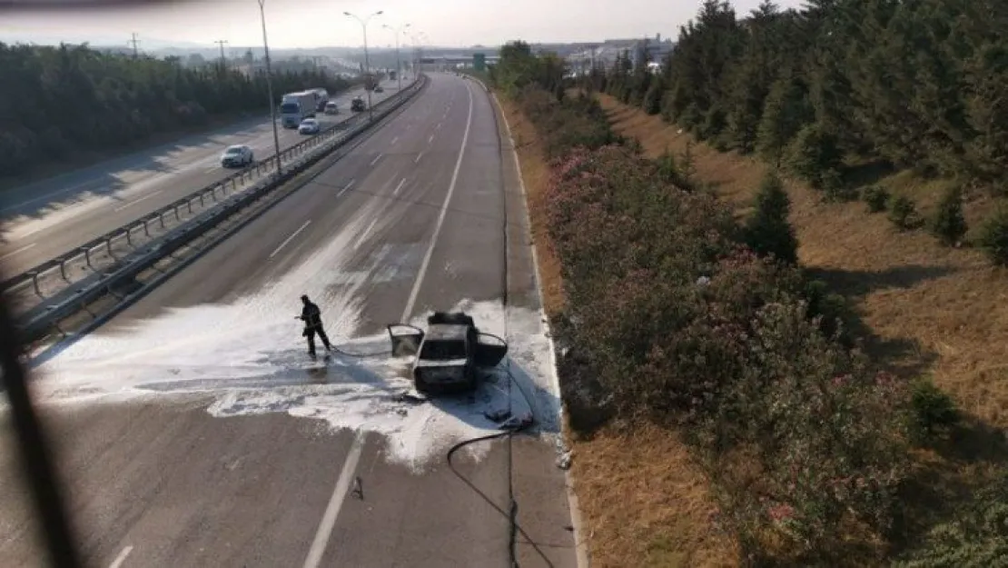 TEM Otoyolu'nda bir araç alev alev yandı