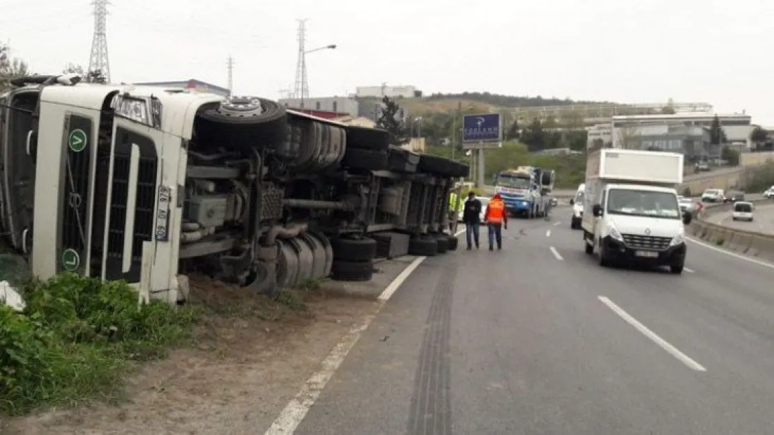 TIR, yol kenarına devrildi