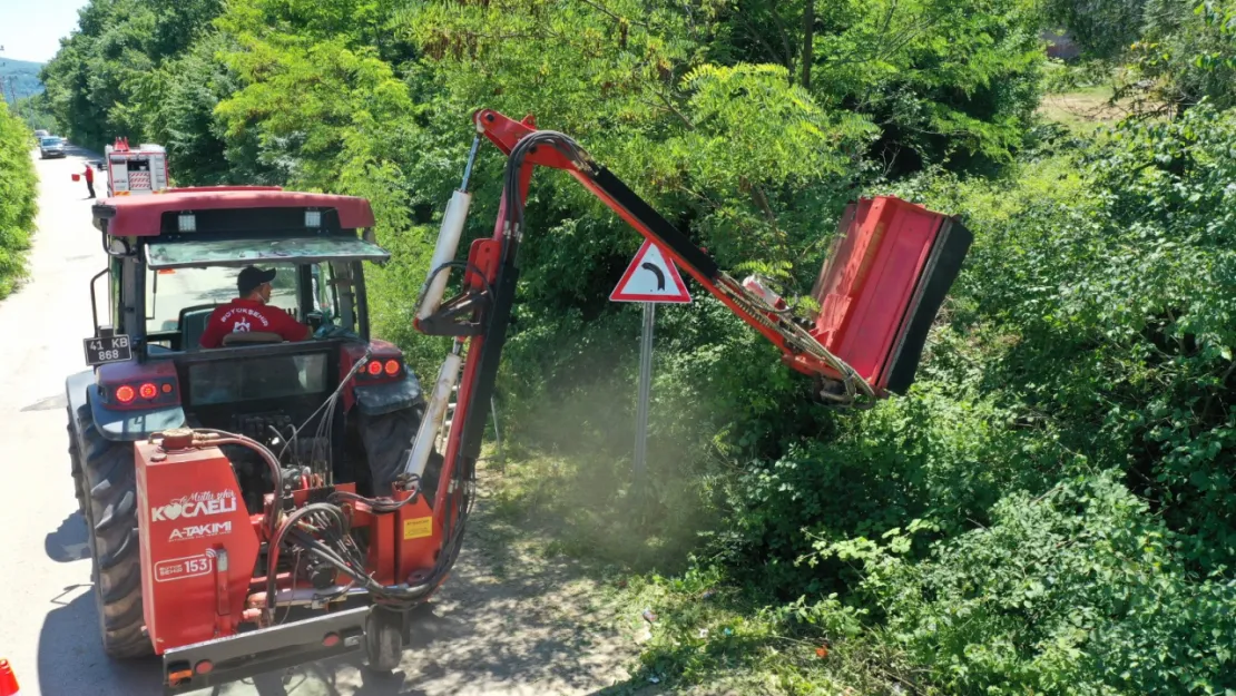 Yol kenarındaki otlar ve çalılar temizleniyor