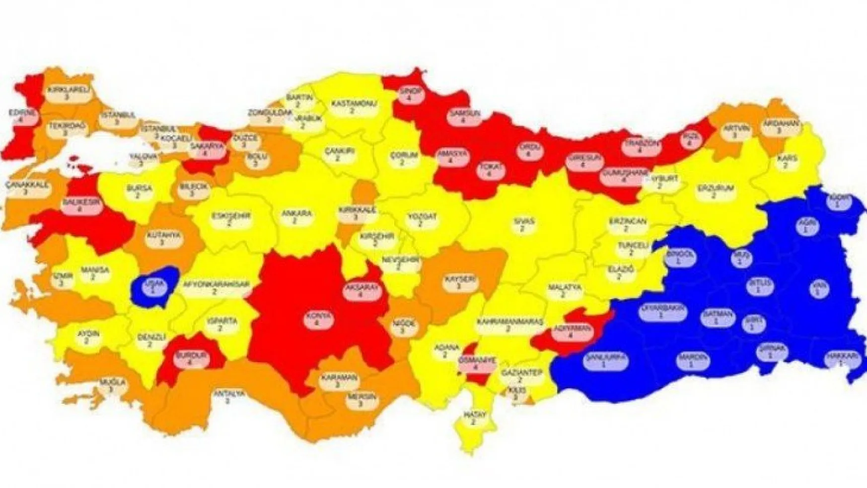 Türkiye'deki kırmızı, turuncu, sarı ve mavi listedeki iller açıklandı!