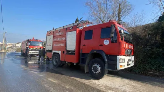 Kamyon kasası alev alev yandı