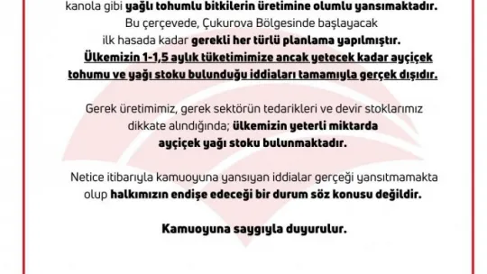 Ülkemizin yeterli miktarda ayçiçek yağı stoku bulunmaktadır