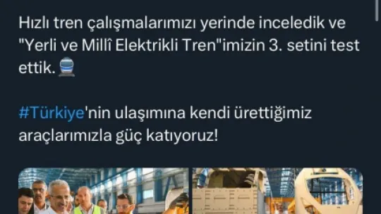 Bakan Uraloğlu, Milli Elektrikli Tren'i test etti