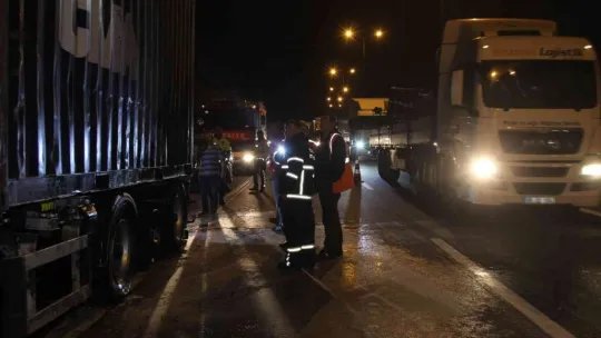 Balatadan çıkan alev önce tırın lastiklerini sonra konteyneri yaktı