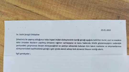 O müteahhitten açıklama