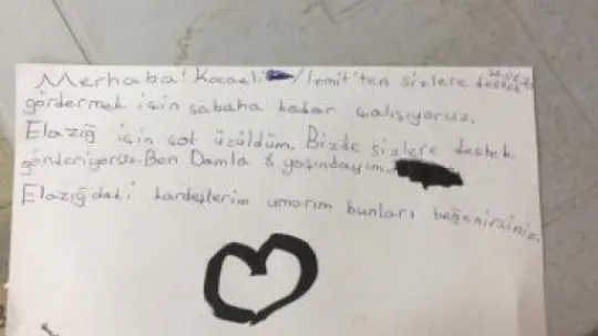 Çocuklarımızdan Elazığ'a kalpleri ısıtan notlar