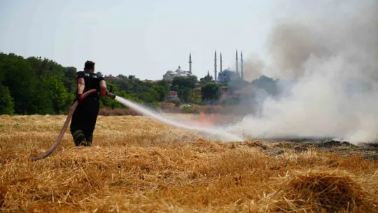 Anız yangını yerleşim bölgesine metreler kala söndürüldü