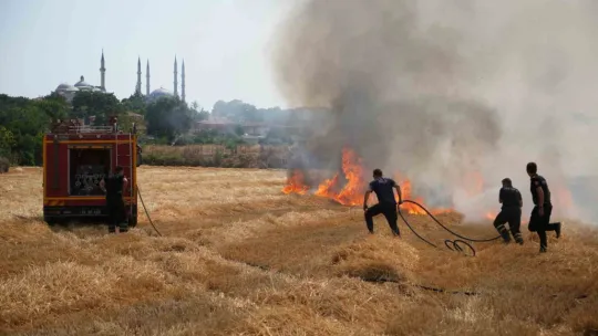 Anız yangını yerleşim bölgesine metreler kala söndürüldü