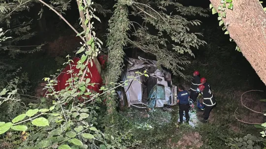 Eşya yüklü kamyon dere yatağına uçtu