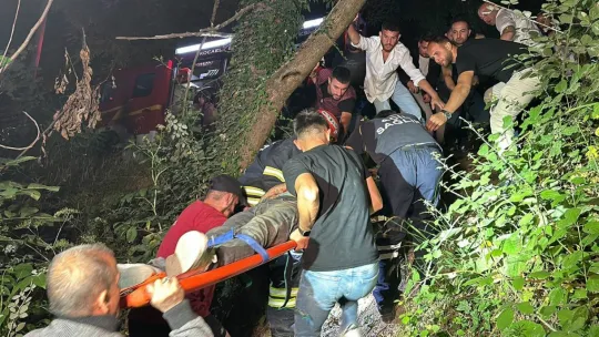 Eşya yüklü kamyon dere yatağına uçtu