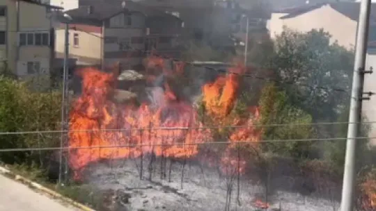 Evlerin bitişiğinde çıkan yangın korkuttu
