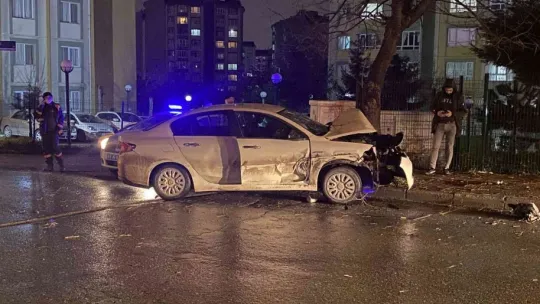 İş makinesini sollamak istedi, ağaca girdi