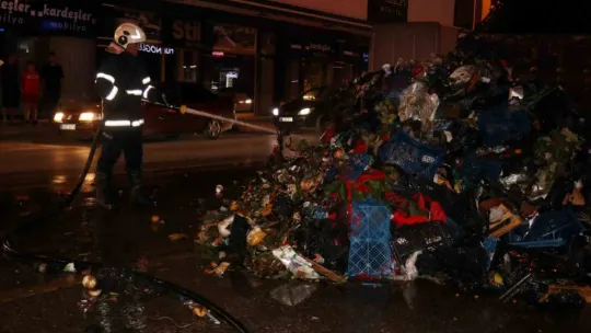 Kamyonun kasasındaki çöpler alev aldı