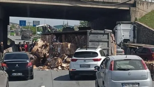 Kocaeli'de karton yüklü tır devrildi: 1 yaralı