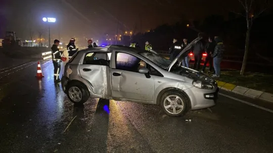 Kocaeli'de otomobil elektrik direği ve ağaçları devirdi