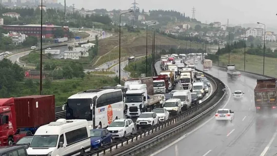 Kocaeli TEM Otoyolu'nda tırın kasası devrildi