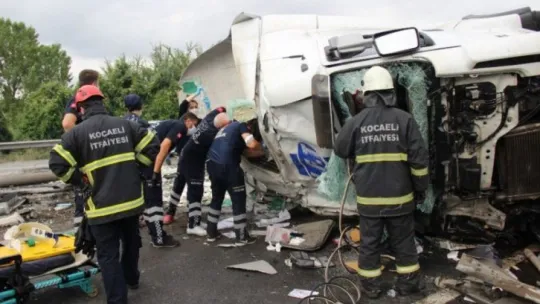 Kocaeli TEM Otoyolu'nda balık yüklü tır devrildi