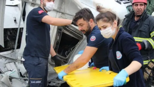 Kocaeli TEM Otoyolu'nda balık yüklü tır devrildi