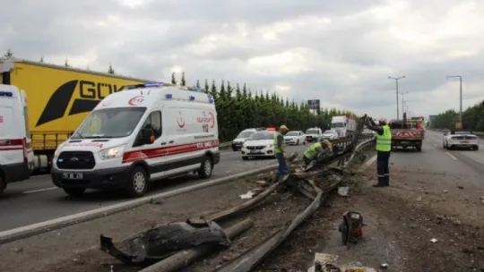 Kocaeli TEM Otoyolu'nda balık yüklü tır devrildi
