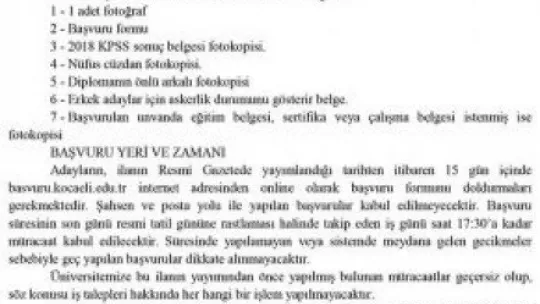 Kocaeli Üniversitesi sağlık personeli alacak