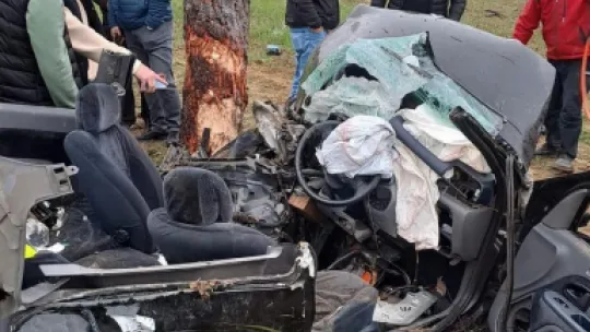 Kontrolden çıkan otomobil, ağaca çarparak durabildi