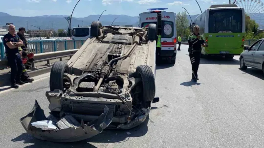 Cipe arkadan çarpan otomobil takla attı: 1 yaralı