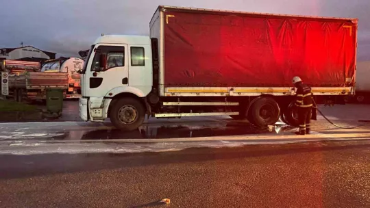 Kumaş yüklü kamyonda yangın çıktı