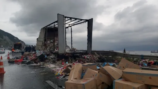 Plastik malzeme taşıyan tır TEM'de alev alev yandı