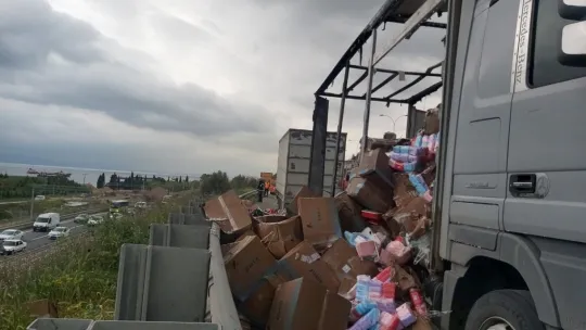 Plastik malzeme taşıyan tır TEM'de alev alev yandı