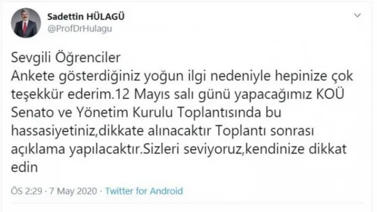 Rektör Hülagü'den yeni açıklama