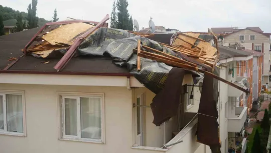 Rüzgara dayanamadı, karşı binanın çatısına uçtu