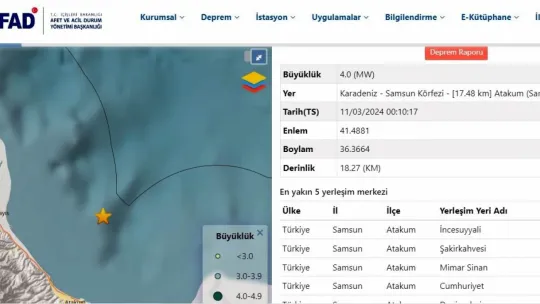Samsun'da deprem meydana geldi
