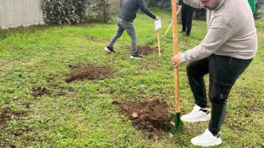 Şehit öğretmenler için stadyum çevresine ağaç diktiler