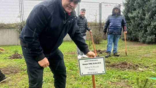 Şehit öğretmenler için stadyum çevresine ağaç diktiler