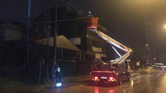 Seyir halinde dorsesi açılan kamyon elektrik tellerini devirdi