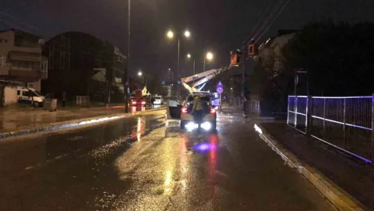 Seyir halinde dorsesi açılan kamyon elektrik tellerini devirdi