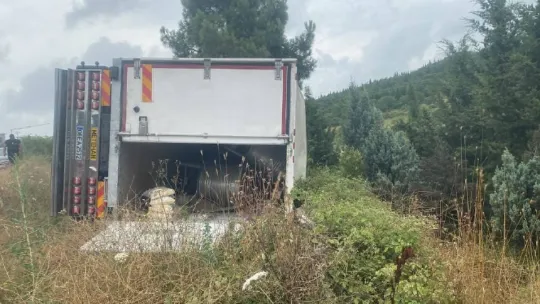 Seyir halindeki kamyon devrildi