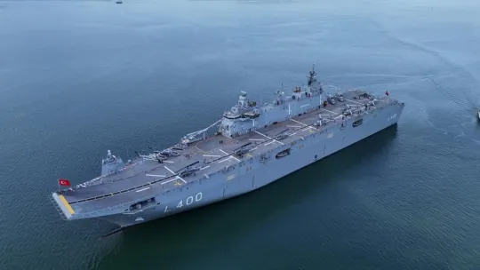 TCG Anadolu tüm heybetiyle havadan görüntülendi