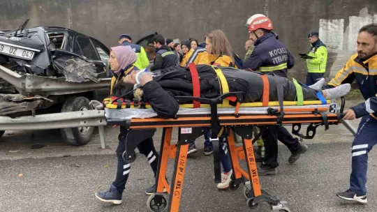 TEM'de cip istinat duvarına çarptı: Köpeğini bir an olsun bırakmadı