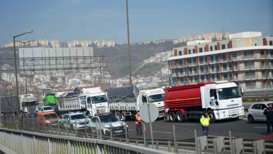 TEM'de lastiği patlayan tır alevlere teslim oldu: Trafik kilitlendi